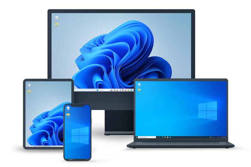 A range of multiple devices displaying IronOrbit's advanced IT solutions, highlighting the seamless integration and enhanced productivity, security, and efficiency offered across various platforms and devices.