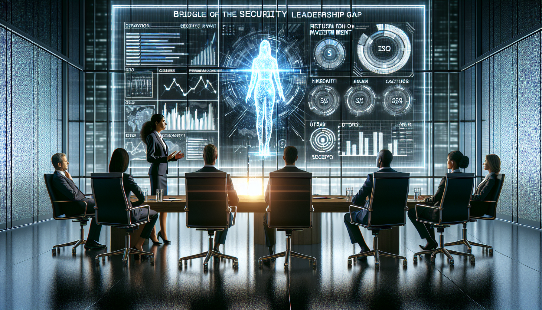 CISO presenting cybersecurity strategy to board, closing the security leadership gap and boosting ROI