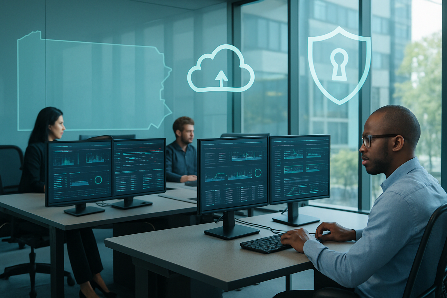 Pennsylvania small business managed IT services team providing 24/7 support with cybersecurity and cloud tools