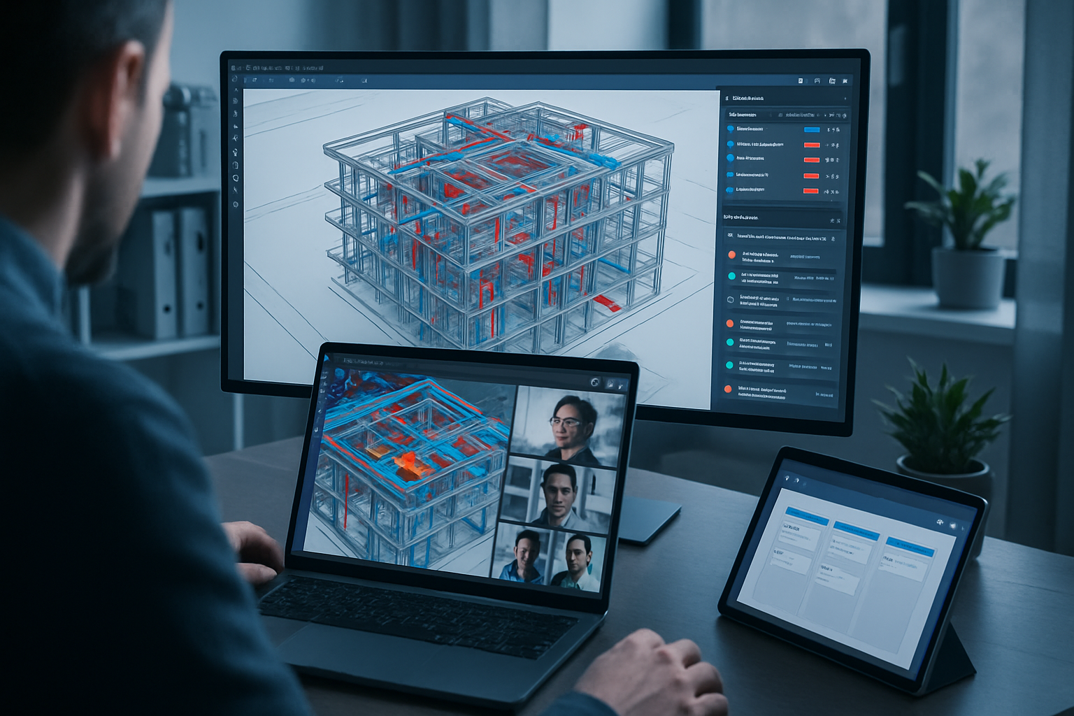 Architects and engineers collaborating remotely on cloud BIM: coordination, version control, and 3D model review