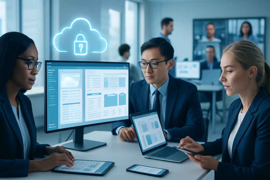 CPAs and bookkeepers using secure dedicated cloud desktops on multiple devices to manage tax files and apps in tax season.